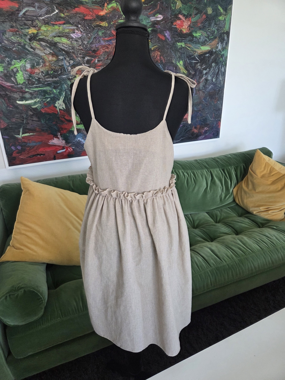 New Commense Levanzo Tied Shoulder Cotton Linen Mini Dress NWOT Neutral, Small - Picture 4 of 7